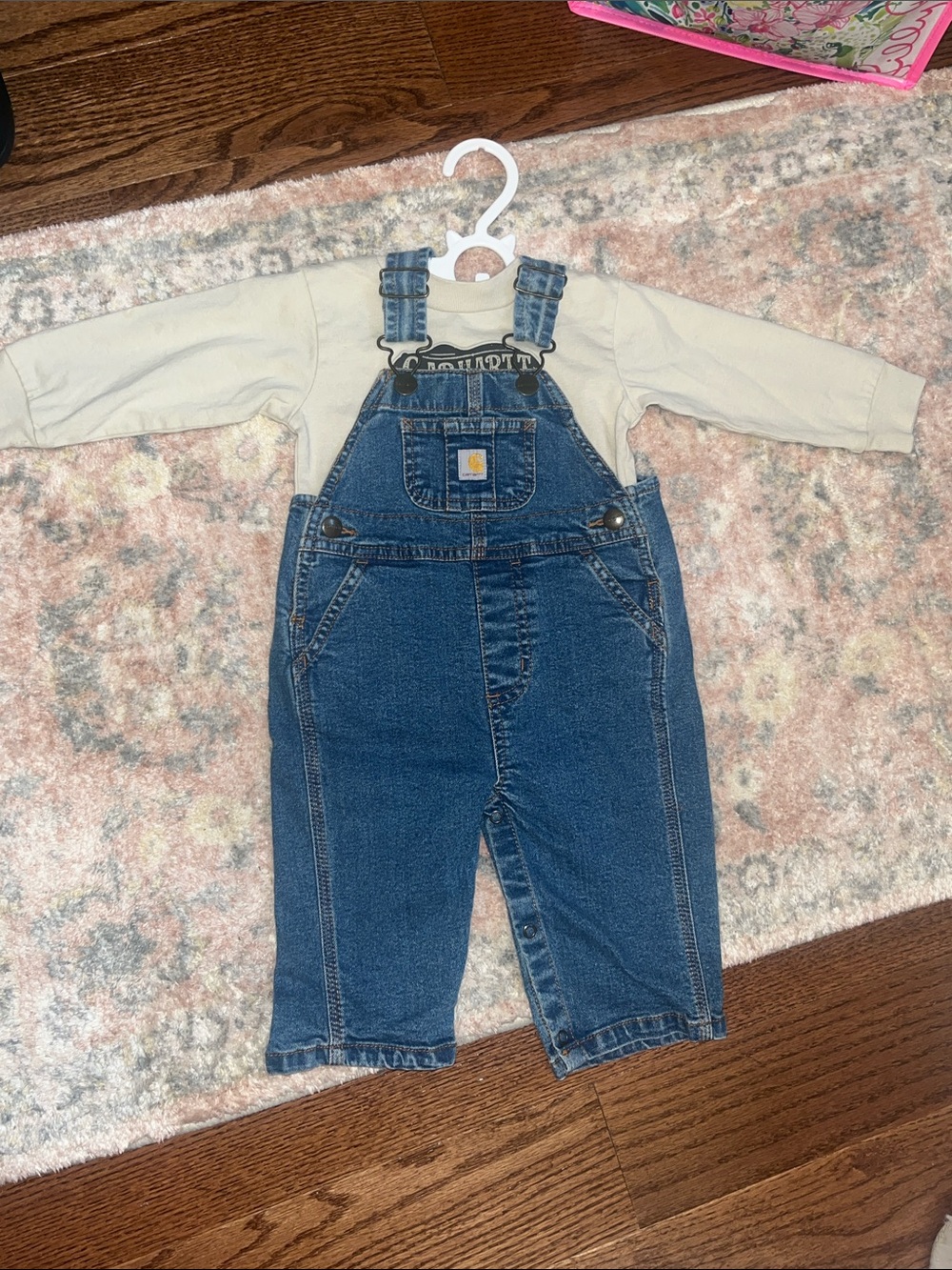 Carhartt baby Denim Overalls & shirt in Medium Blue 6M